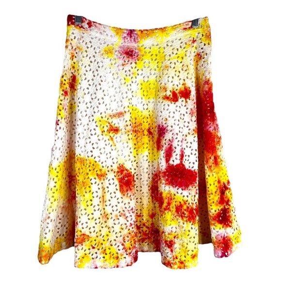 Ann Taylor Size 6 Skirt Maisie Daisy Tie Dye Handmade Yellow Red Eyelet 546‎ - Picture 11 of 11